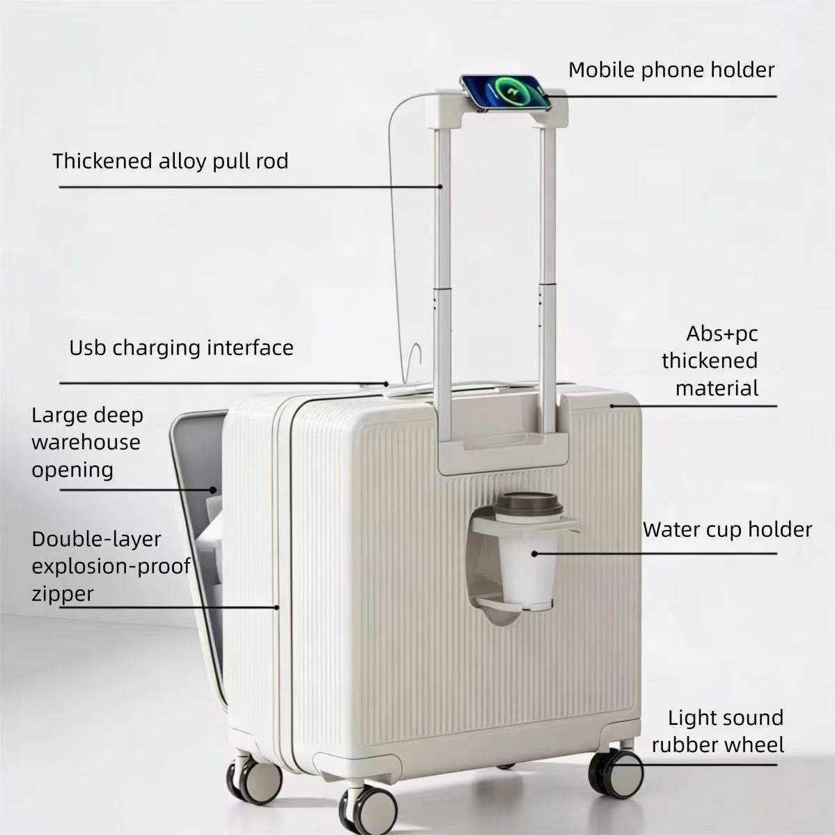 Only Supports Self Pickup Brand New 20 Inch Side Opening Small Luggage Compartment With Cup Holder, USB Port, Multifunctional Luggage, Boarding Password Box, Sturdy And Durable, Lightweight Travel B — foto 8