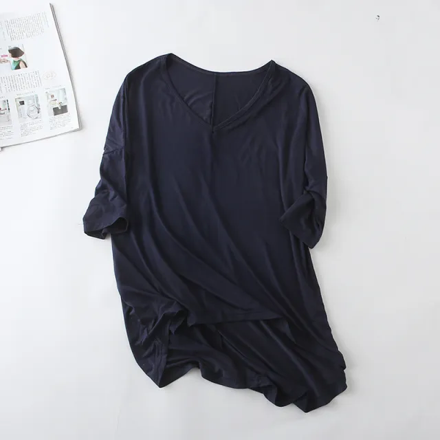 Women's Modal Bat Sleeve Mid sleeve T shirt Navy Blue - Shop at LoveMi