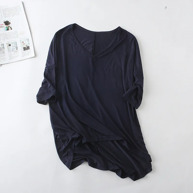 Women's Modal Bat Sleeve Mid-sleeve T-shirt - Navy Blue
