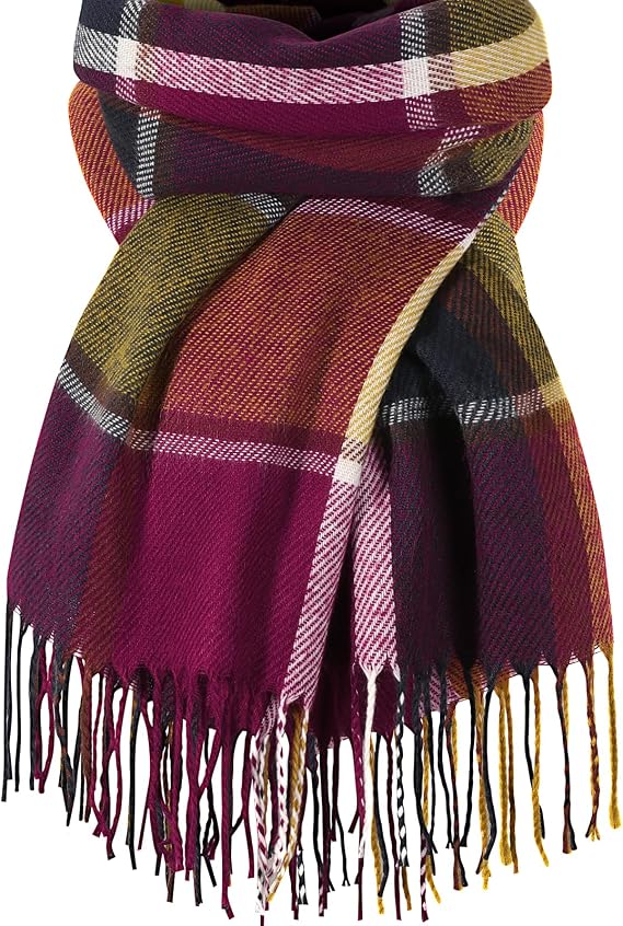 Women's Winter Scarf, Oversized Long Plaid Blanket Shawl Wrap For Cold Weather