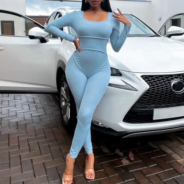 Women's Fashion Slim Slim Bodysuit Blue - Shop at LoveMi