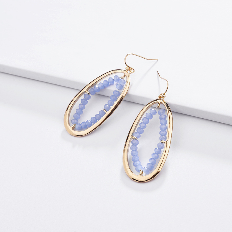 Geometric Hollow Crystal Glass Beads Woven Earrings