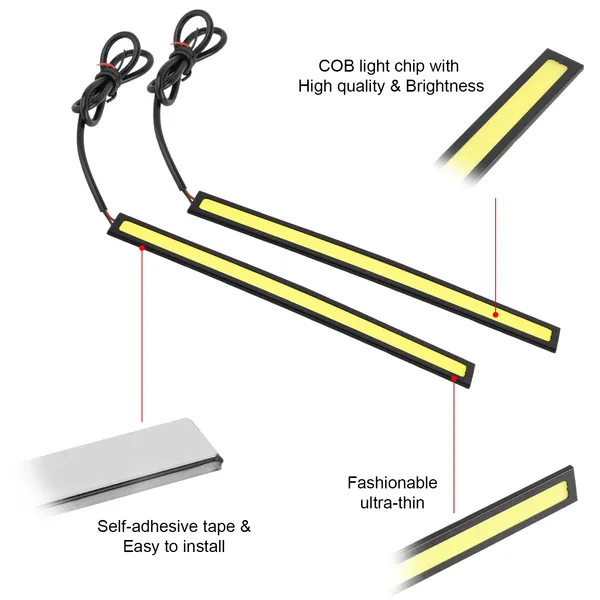 2Pcs LED Daytime Running Lights Car LED COB DRL Fog Lights IP45 Waterproof LED Strip Fog Day Driving Lamp Sticker For 12V Car Interior Exterior Use