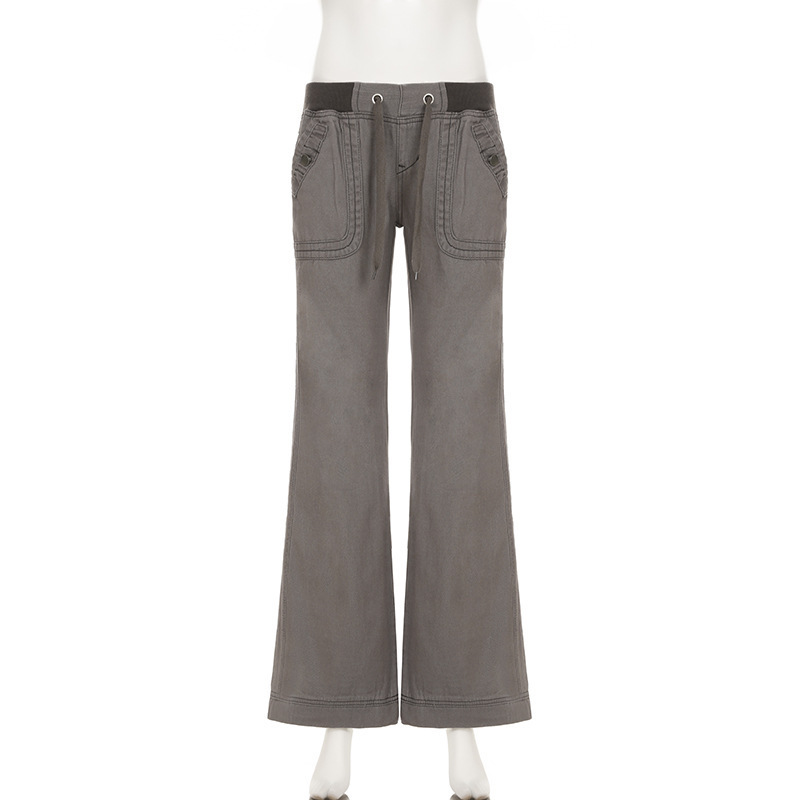 Lace-up Low-waisted Casual Wide-leg Pants