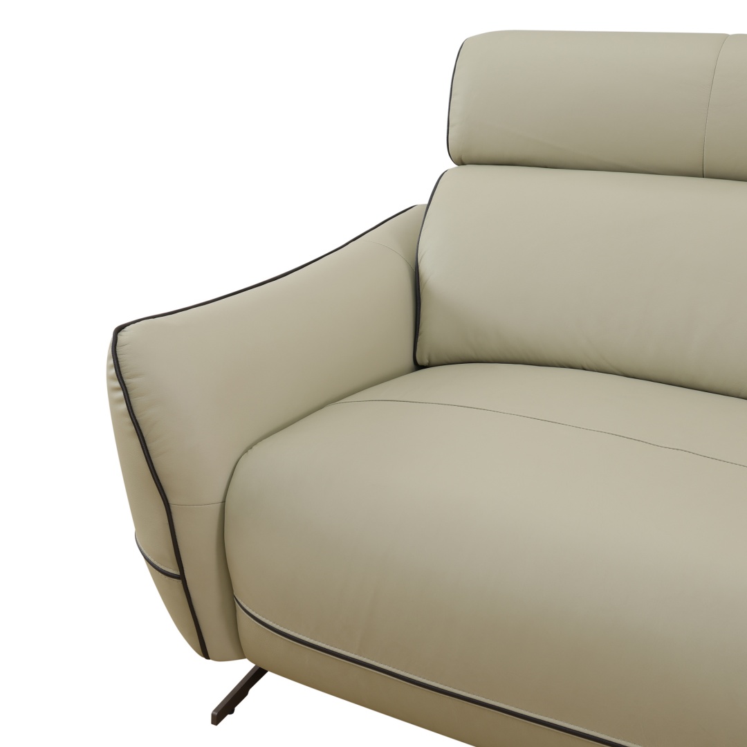 Pickup Only--Beige Top Grain Leather And PVC 3-Piece Living Room Recliner Sofa Set