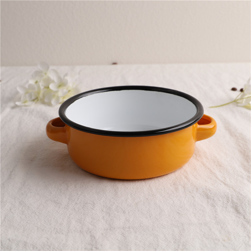 Title 7, Thicken Colored Double Ear Enamel Bowl Tableware