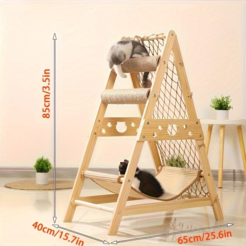 petsguides.com - Wooden Cat Tower with Scratching Posts & Climbing Net