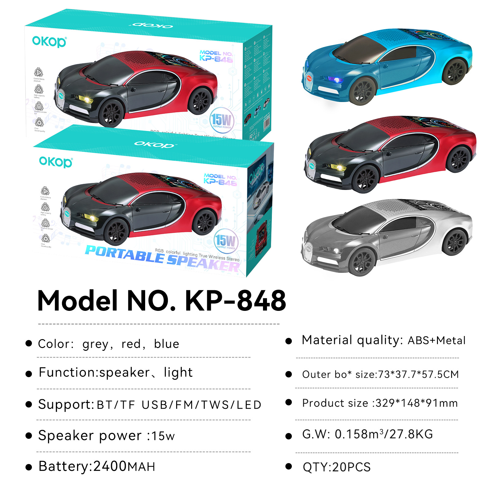 KP-848 Bluetooth Speaker Factory Direct Metal Car Model Speaker Toy Car With Ambient Lighting Long Battery Life Hot-Selling Item 3