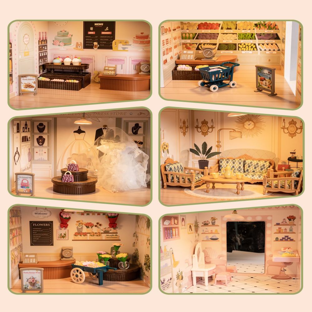 Wooden Dollhouse Shopping Mall - Lights, Music - Xmas Gift. Image 1, Image 2, Image 3, Image 4, Image 5, Image 6, Image 7.