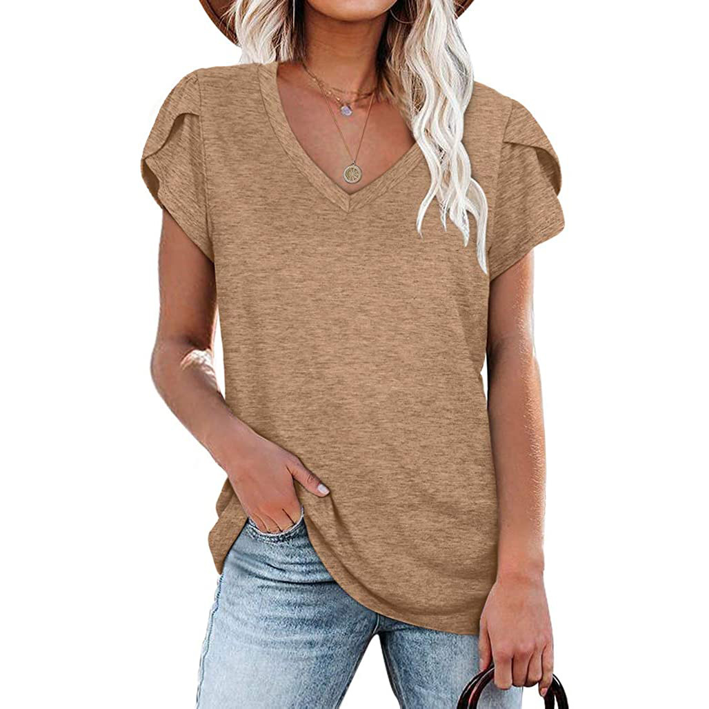 Title 2, Solid Color V-neck Short-sleeved T-shirt