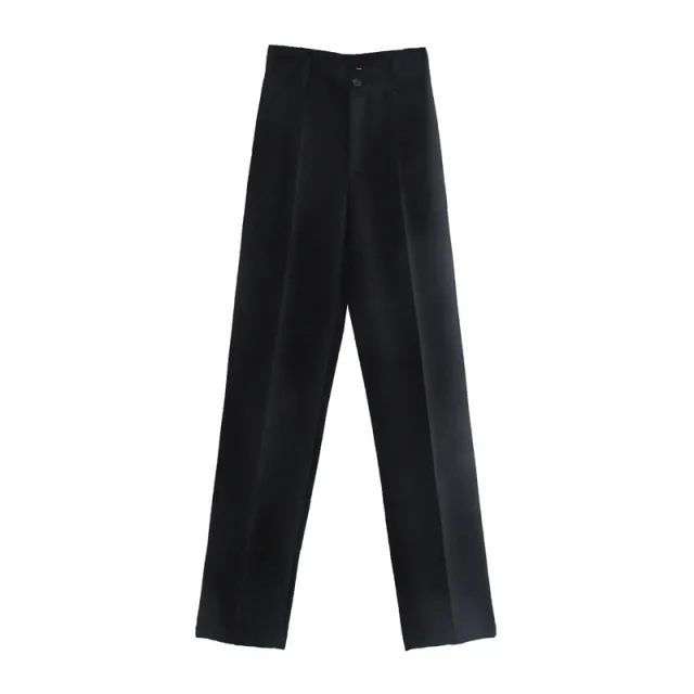 New European And American Style Straight High waisted Solid Color Casual Pants Black - Shop at LoveMi