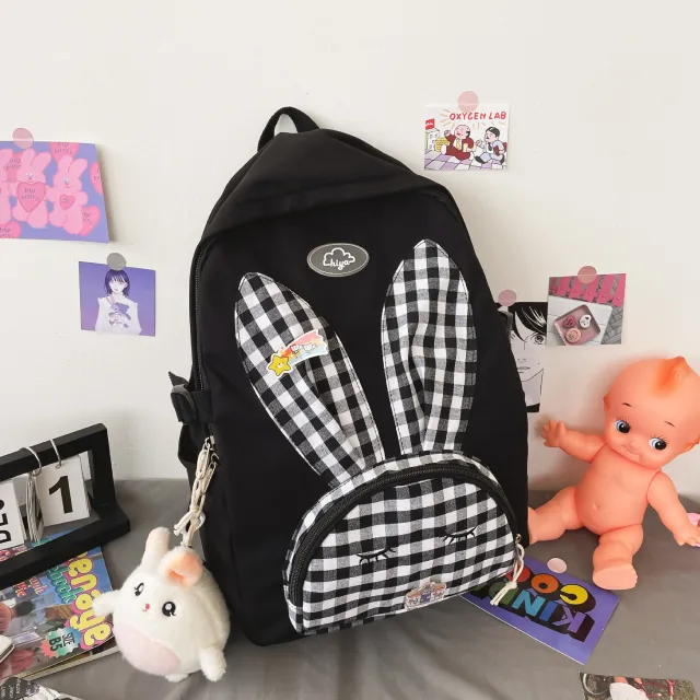 Cute Japanese Cartoon Rabbit Large capacity Student School Bag Backpack Black - Shop at LoveMi