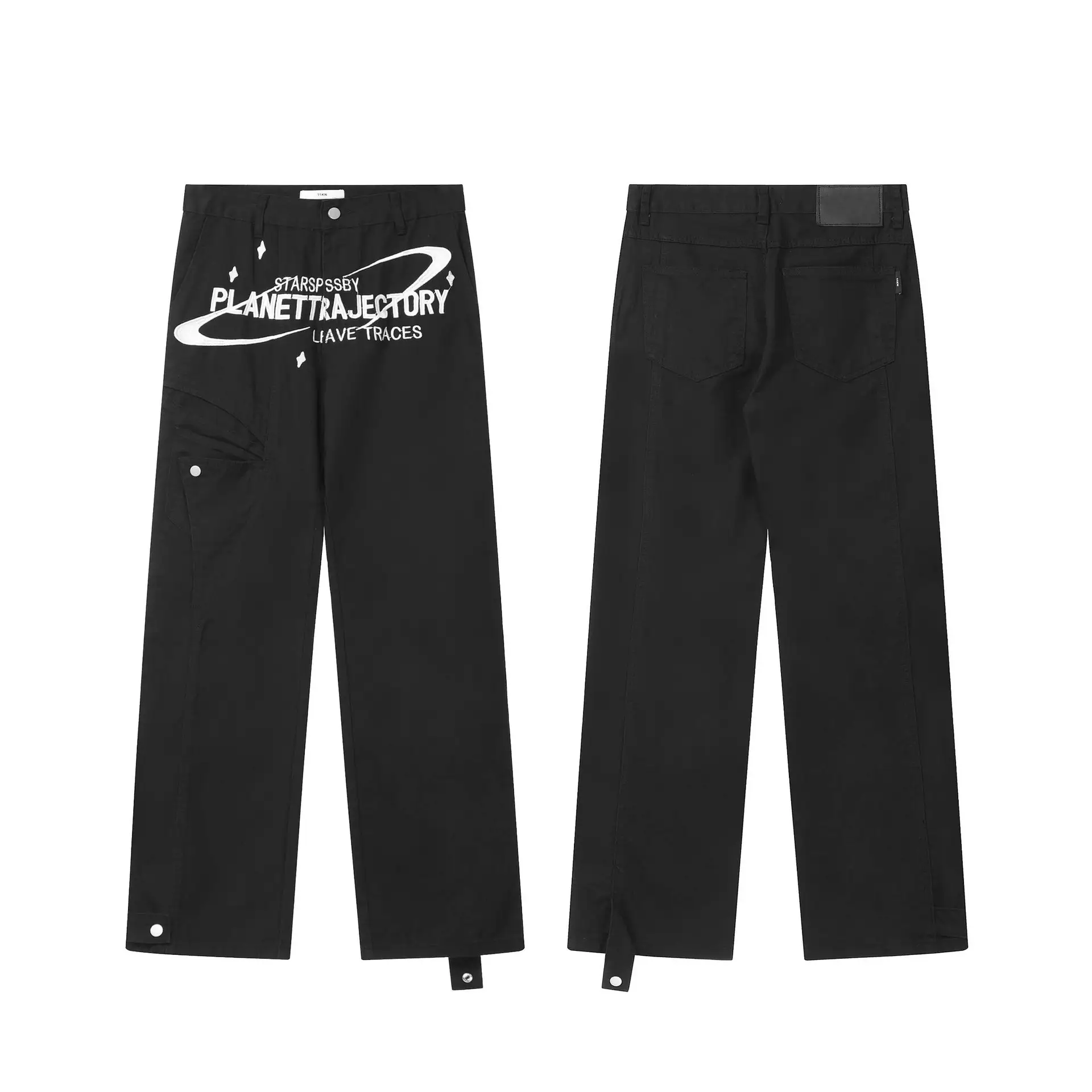 Vintage Alphabet Embroidered Jeans Men's And Women's Loose Wide Leg Casual Straight Leg Pants
