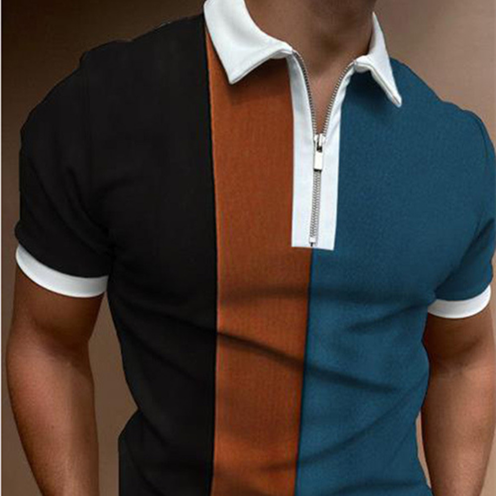 Title 3, Camisa polo casual masculina com zíper e estamp...