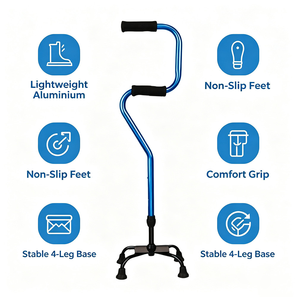 Small Quad Base Cane Walking Stick Cane Ferrules Height