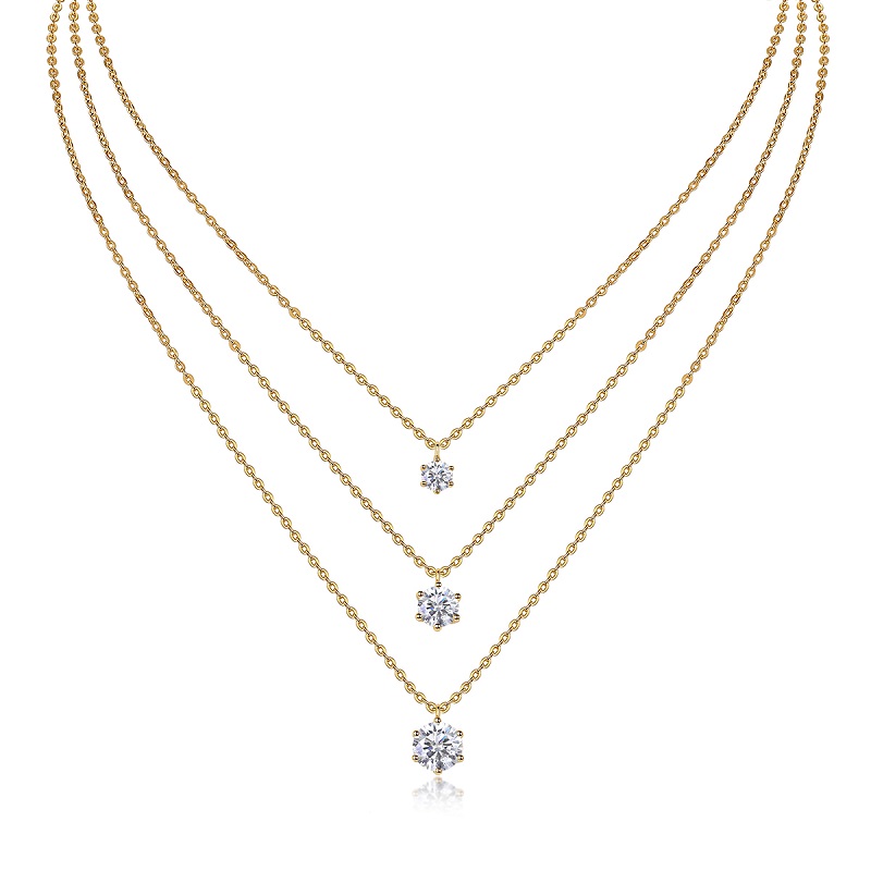 2-carat Luxury Fashion Minimalist Trend Jewelry Silver Pendant Necklace With Top-quality Moissanite, S925 Silver Electroplated With Gold