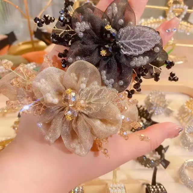 Super Literary Flower Flower Sausage Hair Ring Hair Accessories Light Luxury Black - Shop at LoveMi