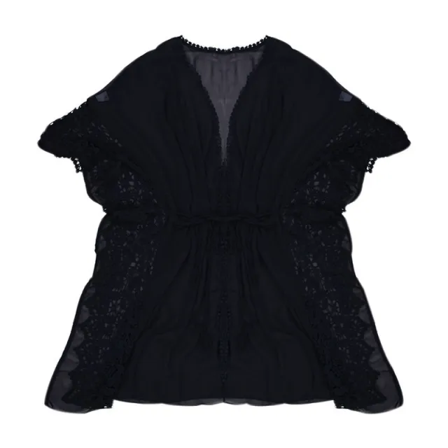 Women's Chiffon Lace Beach Coat Smock Sunscreen Jacket Cardigan Black - Shop at LoveMi