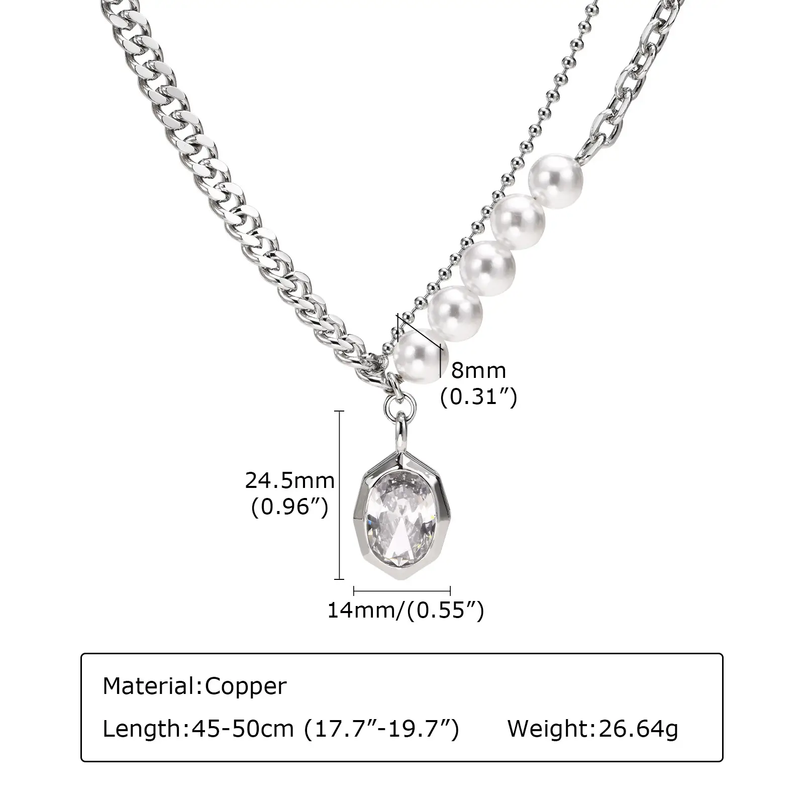 Ins Wind Personality Fashion Faux Pearl Zirconia Geometric Necklace Female