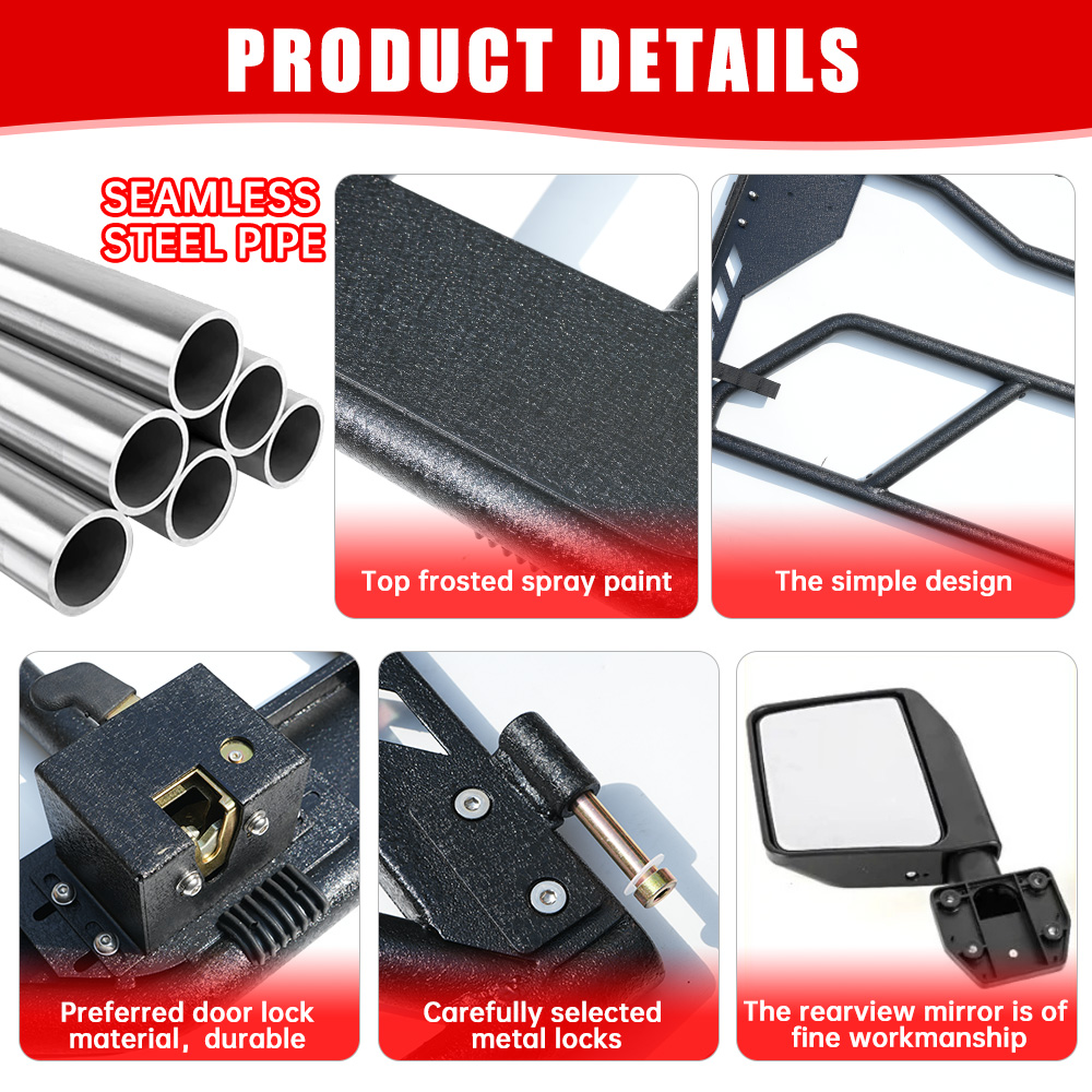 Tube Doors With Side View Mirror For 2018-2025 Je Ep Wrangler JL JLU And Gladiator JT 4-Doors - Includes 4XE 4-piece Set Off Road Summer Trail Adventure