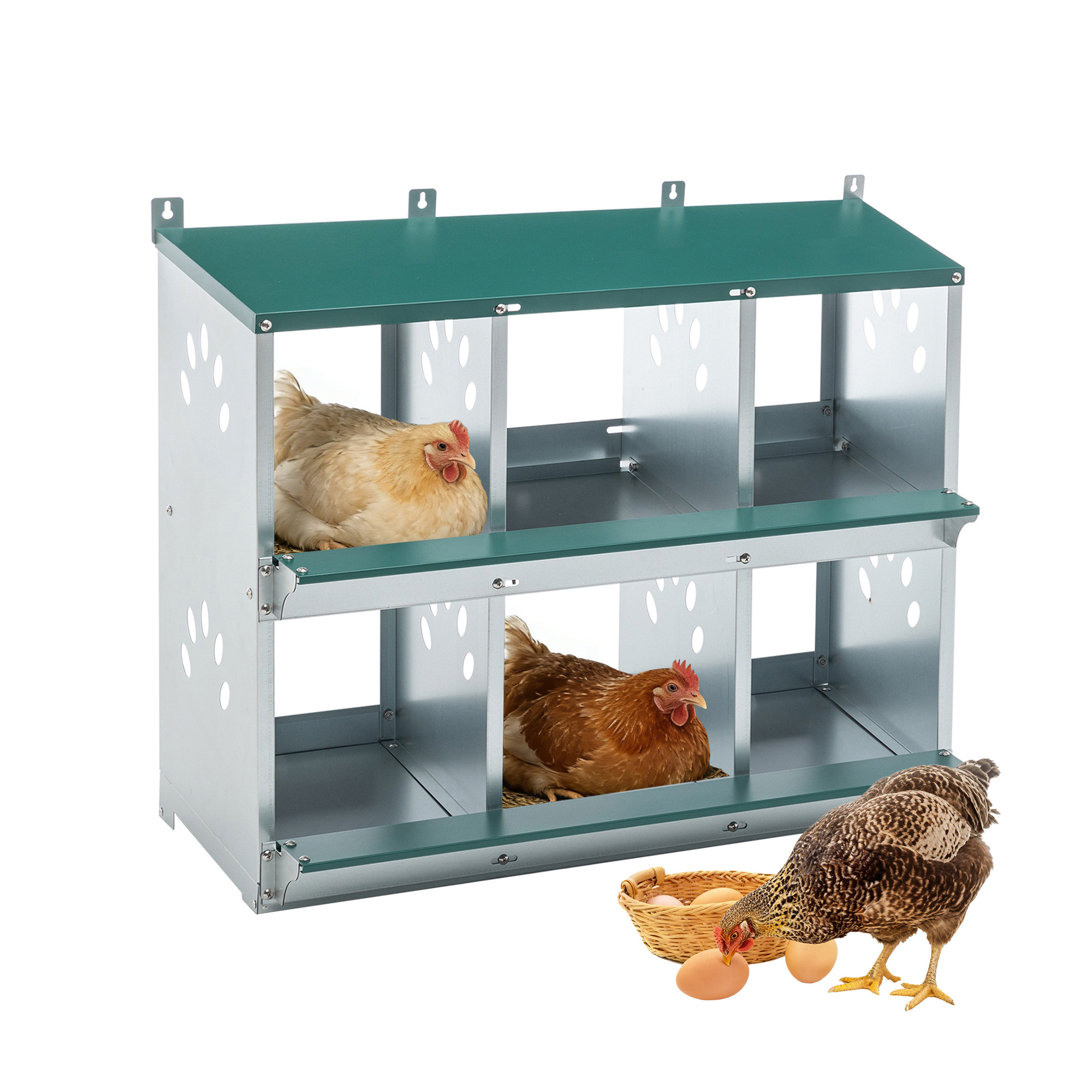 6-grid Galvanized Steel Plate Chicken Egg Box Easy To Assemble Durable Hen Egg Nest, Suitable For Chicken Coops Or Barns