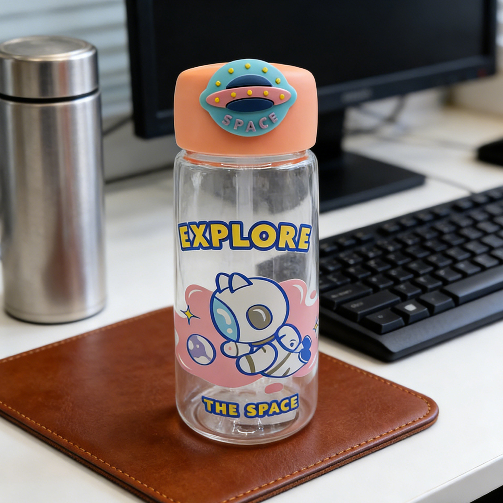 Astronaut Cat Plastic Bottle 400ml-Pink 8