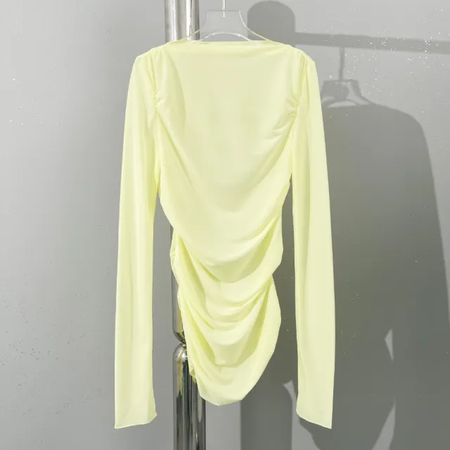 Macaroon Color Matching Thin Bottoming Shirt Yellow - Shop at LoveMi