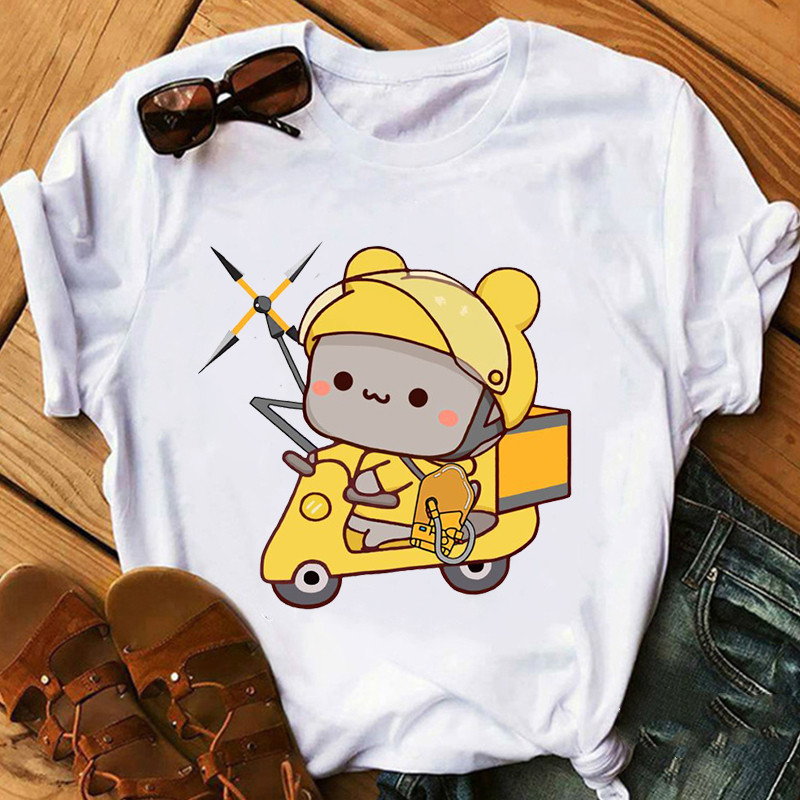 Title 8, Cute Cartoon Cat Print Couple White T-shirt Loo...