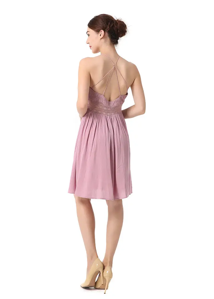 Sexy Sling Lace Hollow Stitching Big Swing Dress