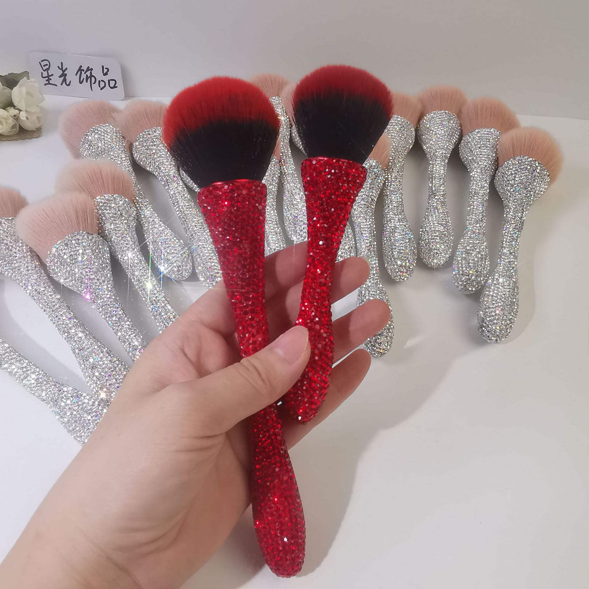 Diamond encrusted Mini Small Waist Makeup Brush Single Beauty Tool Red - Shop at LoveMi
