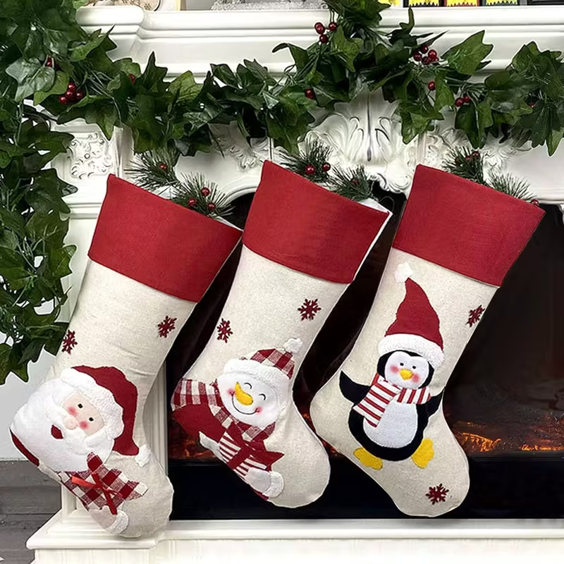 Large Christmas Sock Set - 47 Cm With Santa, Snowman And Penguin Designs — image 4