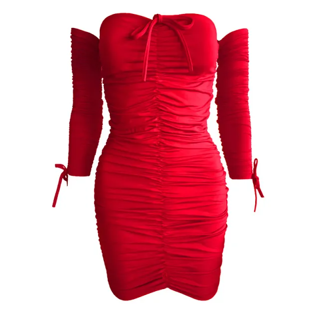 1One shoulder Long sleeved Tube Top Sexy Dress Red - Shop at LoveMi