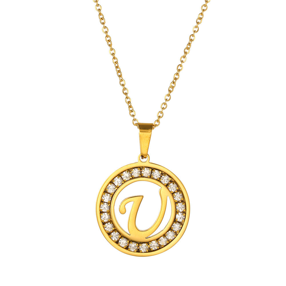 Stainless Steel Round Diamond Pendant Necklace