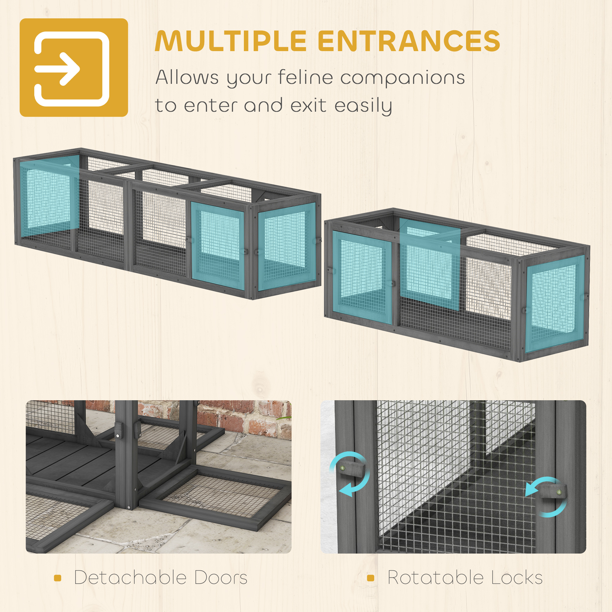 Wooden Cat Tunnel For Outdoor With Combinable Design