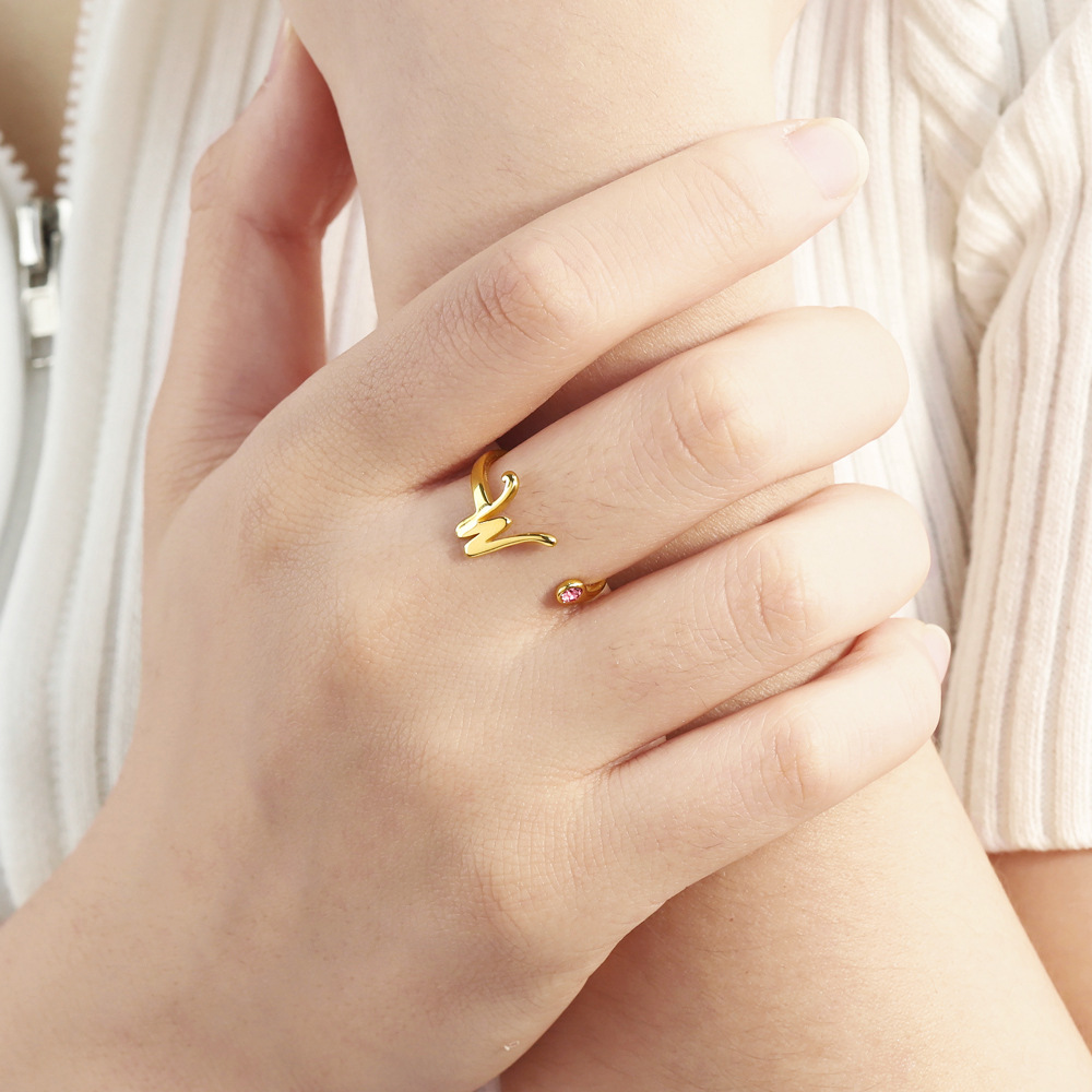 European And American Style Stainless Steel Capital Letter Diamond Ring