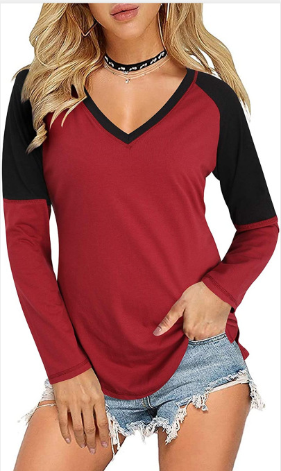 Title 2, Colorblock Long-sleeved Slim T-shirt Bottoming ...