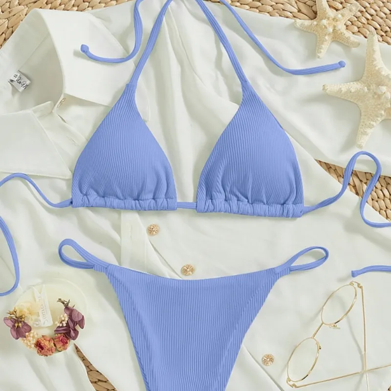 Factory Women's Sexy Small Rib Bikini Tie Bikini Set Two Piece Swimsuit Beach Wear - Style6-M