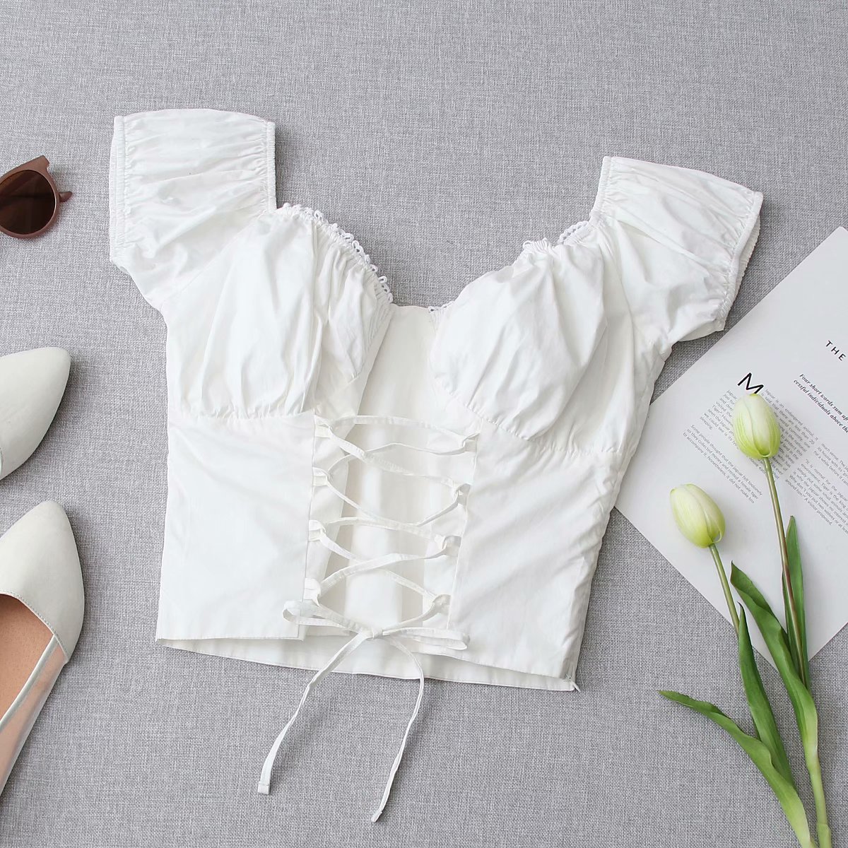 Women's Fashion Personalized Cotton Lace Tie Top