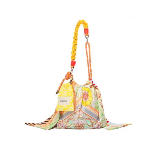 Color Pattern High Texture Silk Scarf One Shoulder Handbag Brown - Shop at LoveMi