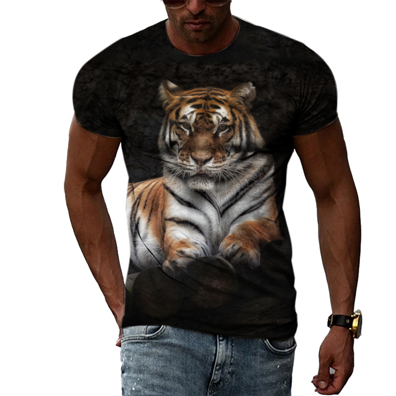 Title 3, European and American Tiger Print Short-sleeved...