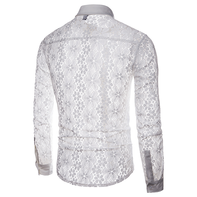 Lace Solid Color Men's Long-sleeved Lapel Shirt