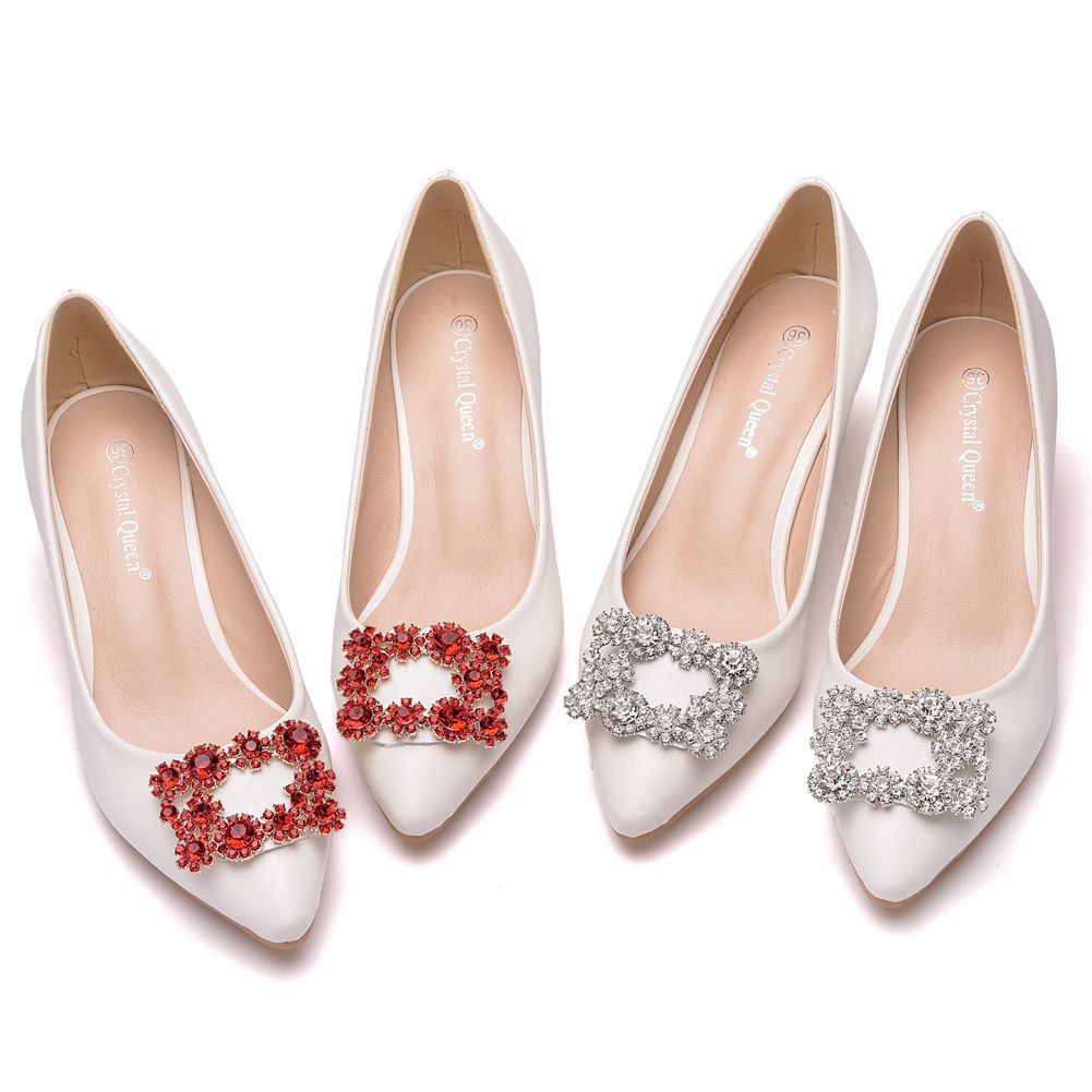5cm Pointed Toe Shoes, Small Heel Mid-Heeled Shoes, Square Buckle Rhinestone Pointed Toe Shoes