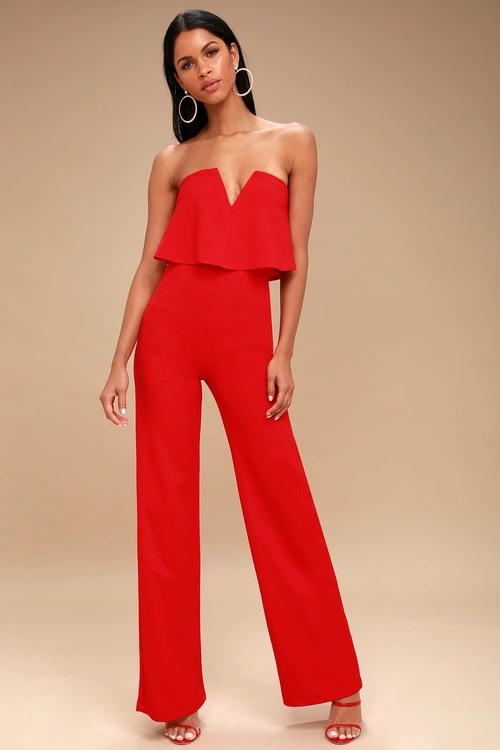 Tube Top Leaky Shoulder Ruffle Sexy Jumpsuit