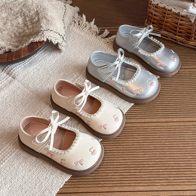 Children's Leather Shoes, Girls' Shoes, Girls' Pearl Bow Embroidered Single Shoes — foto 6