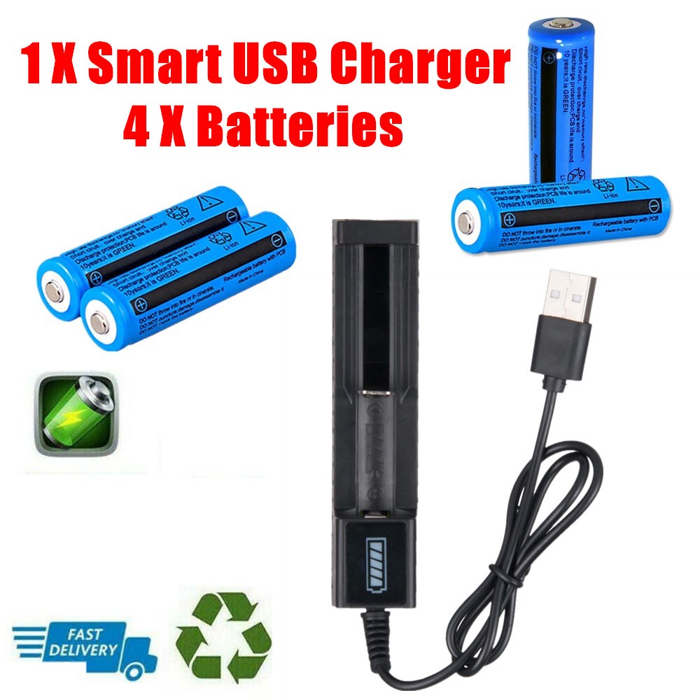 Li-ion Battery&Charger 3000mAh 3.7V Rechargeable Lithium Batteries USB Charger For Torch Flashlight