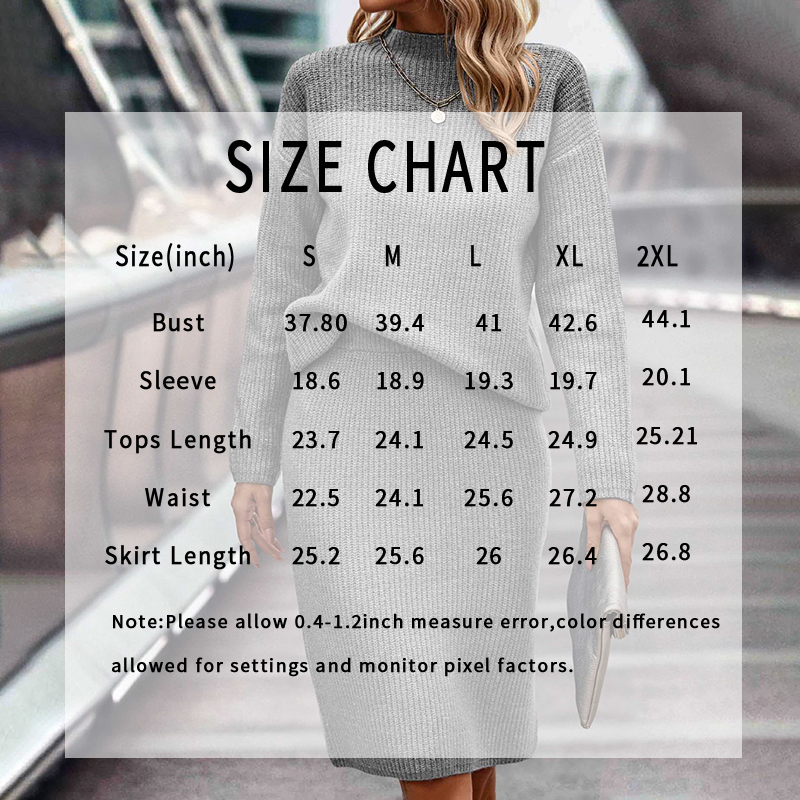 Women's Two Piece Set - Pullover Sweater & Bodycon Skirt Cozy Outfit