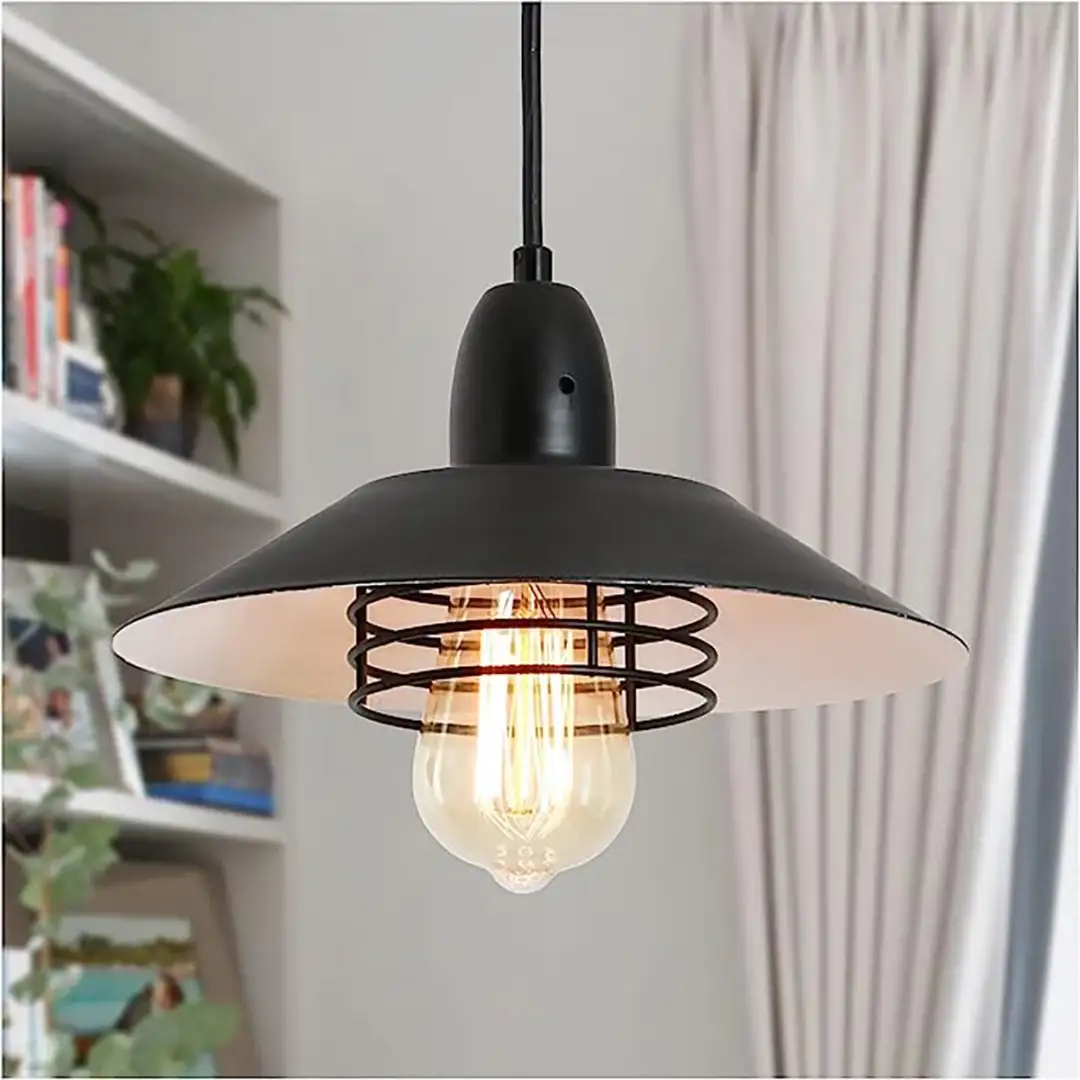 Farmhouse Vintage Pendant Light Black Fixture Pendant Lights With Spring Frame Adjustable Metal Hanging Lamp For Kitchen Island Dining Room Bedroom Living Room 