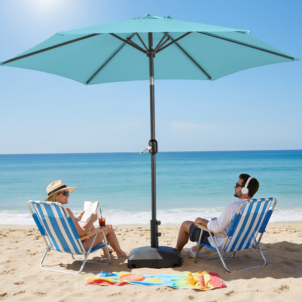 9ft Patio Umbrella, Outdoor Market Umbrella With Push Button Tilt, Crank Handle, 6 Sturdy Iron Ribs, UPF Waterproof Polyester Canopy, KD Design For Garden, Deck, Backyard, Poolside, Sky Blue - Image 20