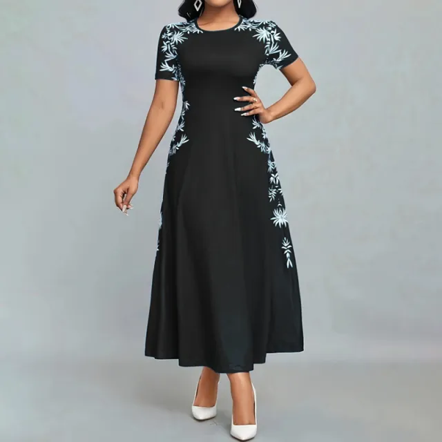 Women's Elegant Short Sleeve Maxi Dresses Casual Empire Waist Long Dress Black - Shop at LoveMi