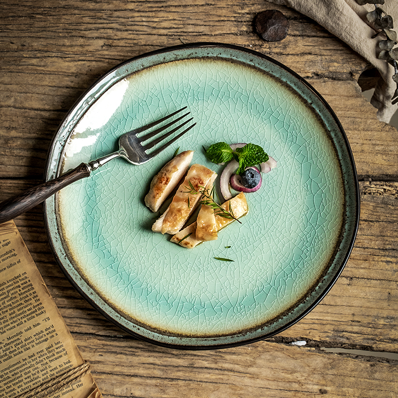 Title 5, Vintage Ceramic Ice Cracked Glaze Steak Disc